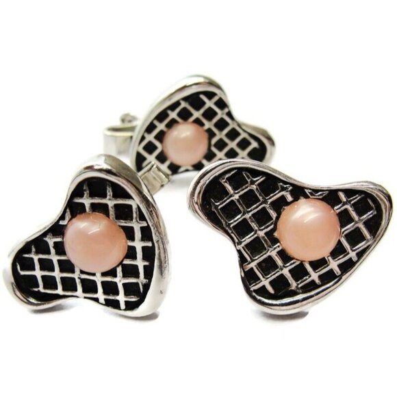 Pink Black & Silver-Tone Cufflinks & Clasp Checkered Set Tux Shirt Suit Vtg - Picture 2 of 8